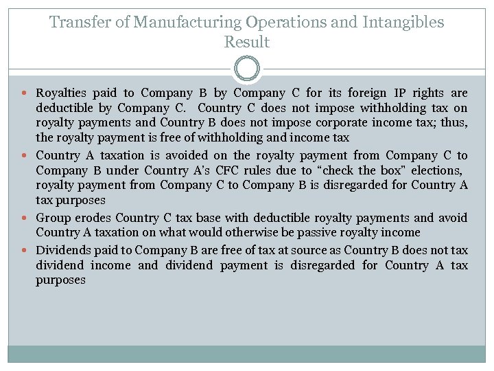 Transfer of Manufacturing Operations and Intangibles Result Royalties paid to Company B by Company