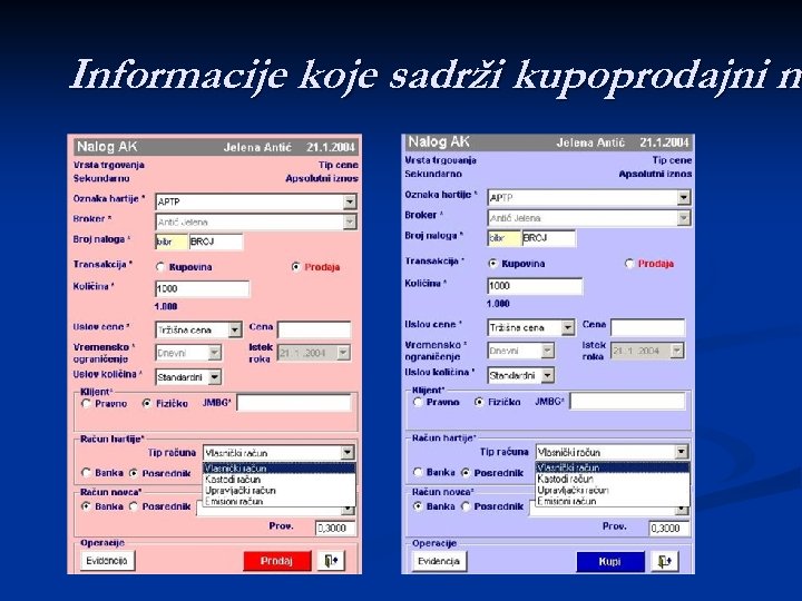 Informacije koje sadrži kupoprodajni na n 