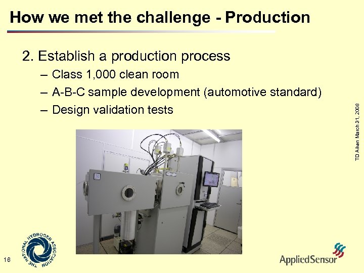 How we met the challenge - Production – Class 1, 000 clean room –