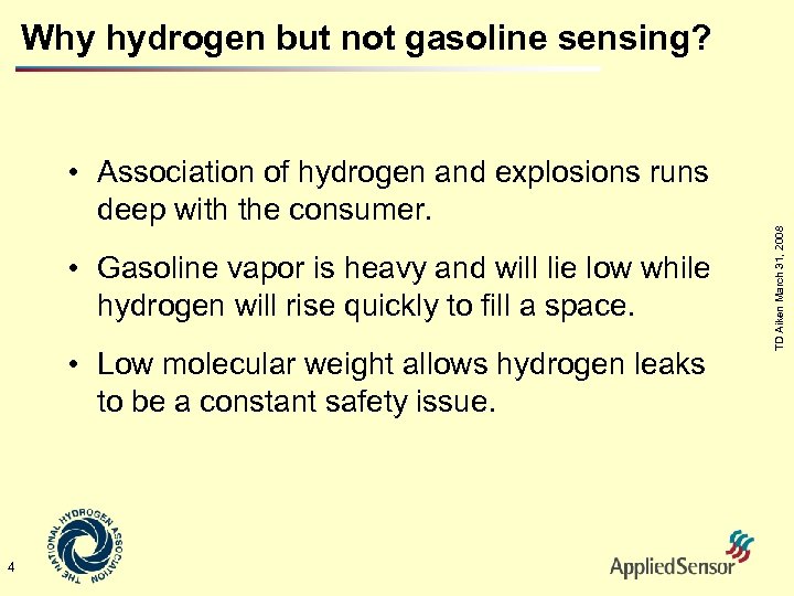 • Association of hydrogen and explosions runs deep with the consumer. • Gasoline