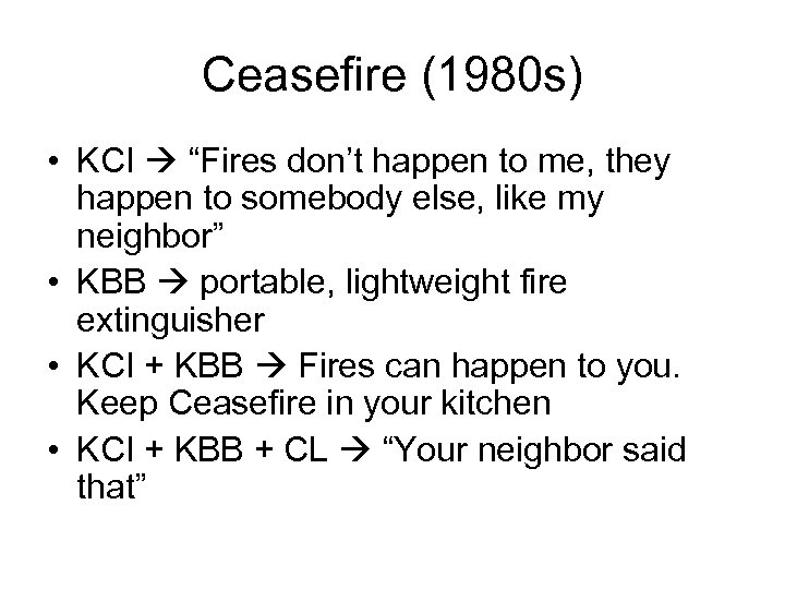Ceasefire (1980 s) • KCI “Fires don’t happen to me, they happen to somebody