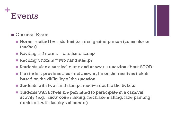 + Events n Carnival Event n Norms recited by a student to a designated