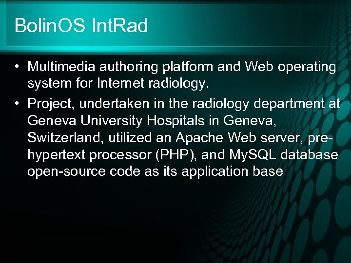Bolin. OS Int. Rad • Multimedia authoring platform and Web operating system for Internet