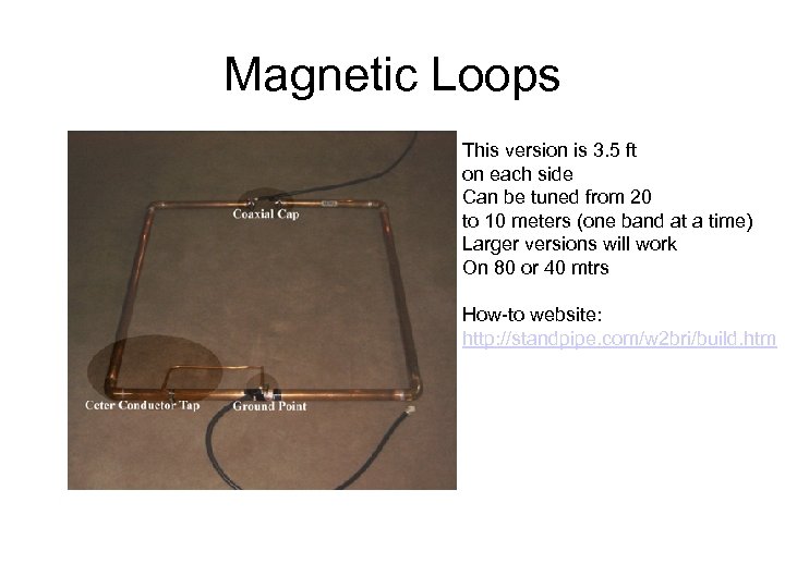 Magnetic Loops This version is 3. 5 ft on each side Can be tuned