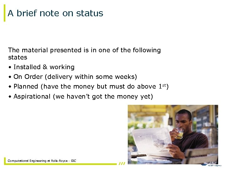 A brief note on status The material presented is in one of the following