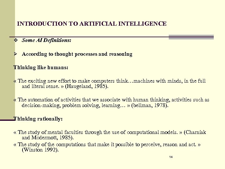 Introduction A L Intelligence Artificielle Dr Souham Meshoul Departement