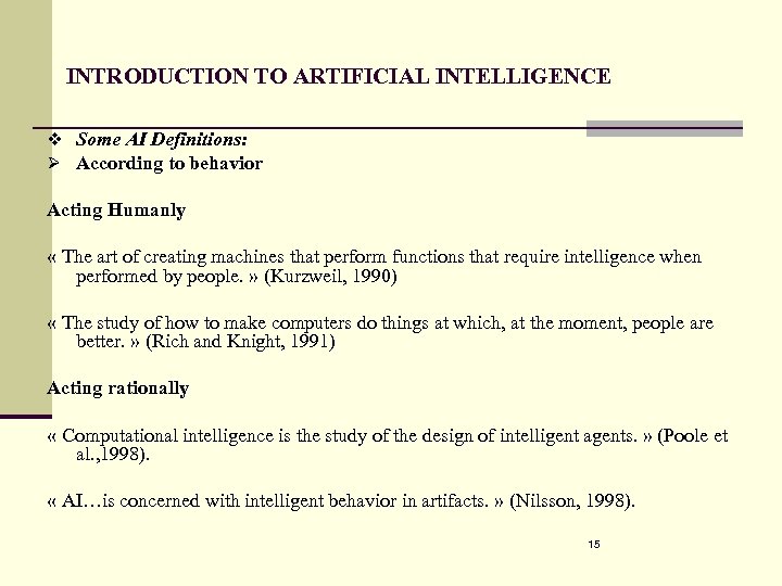 Introduction A L Intelligence Artificielle Dr Souham Meshoul Departement