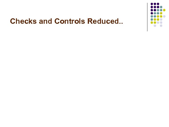 Checks and Controls Reduced. . 