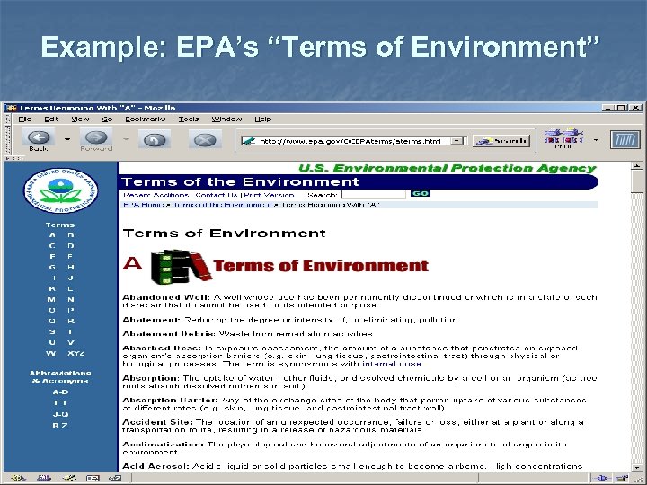 Example: EPA’s “Terms of Environment” 
