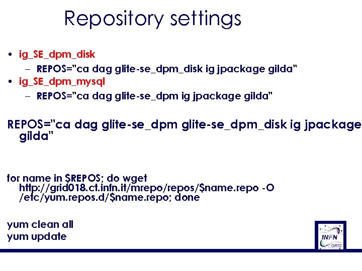 Repository settings • ig_SE_dpm_disk – REPOS=