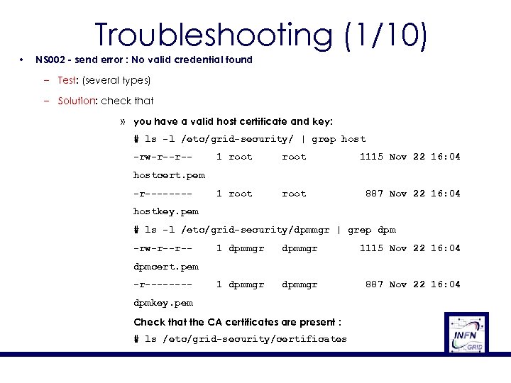 Troubleshooting (1/10) • NS 002 - send error : No valid credential found –