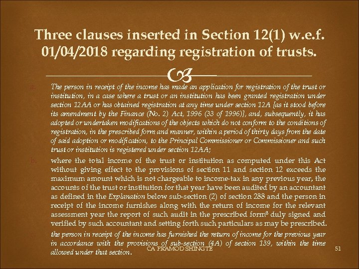 Three clauses inserted in Section 12(1) w. e. f. 01/04/2018 regarding registration of trusts.