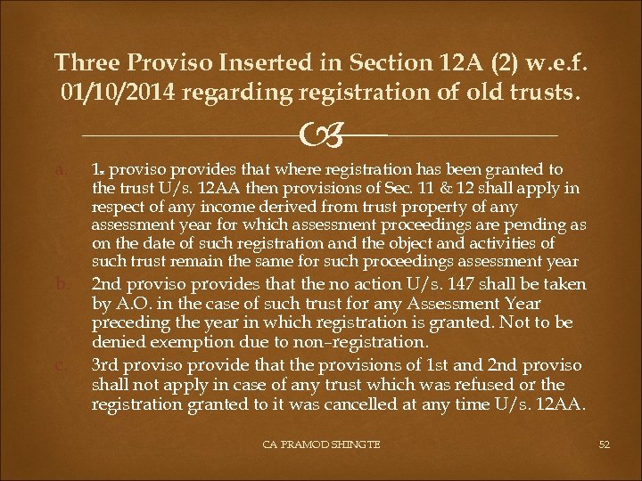Three Proviso Inserted in Section 12 A (2) w. e. f. 01/10/2014 regarding registration