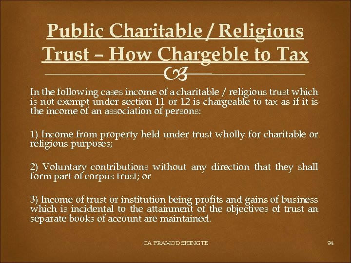 Public Charitable / Religious Trust – How Chargeble to Tax In the following cases