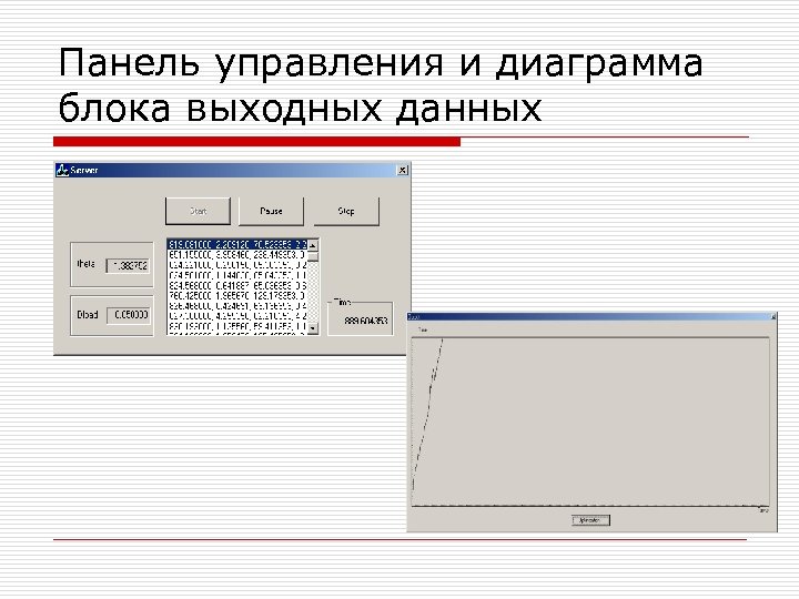Панель управления и диаграмма блока выходных данных 