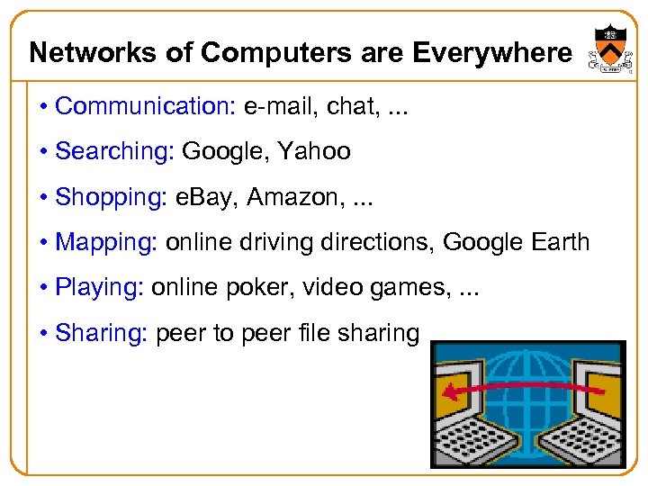 Networks of Computers are Everywhere • Communication: e-mail, chat, . . . • Searching: