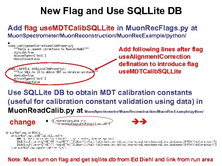 New Flag and Use SQLLite DB Add flag use. MDTCalib. SQLLite in Muon. Rec.