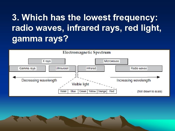 3. Which has the lowest frequency: radio waves, infrared rays, red light, gamma rays?