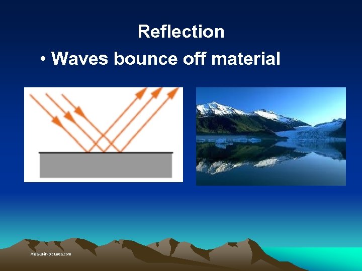 Reflection • Waves bounce off material Alaska-in-pictures. com 