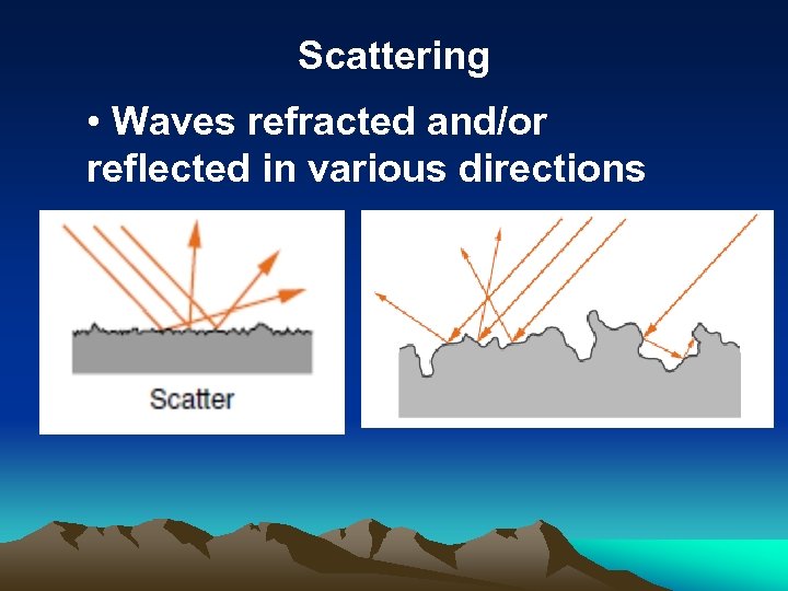 Scattering • Waves refracted and/or reflected in various directions 