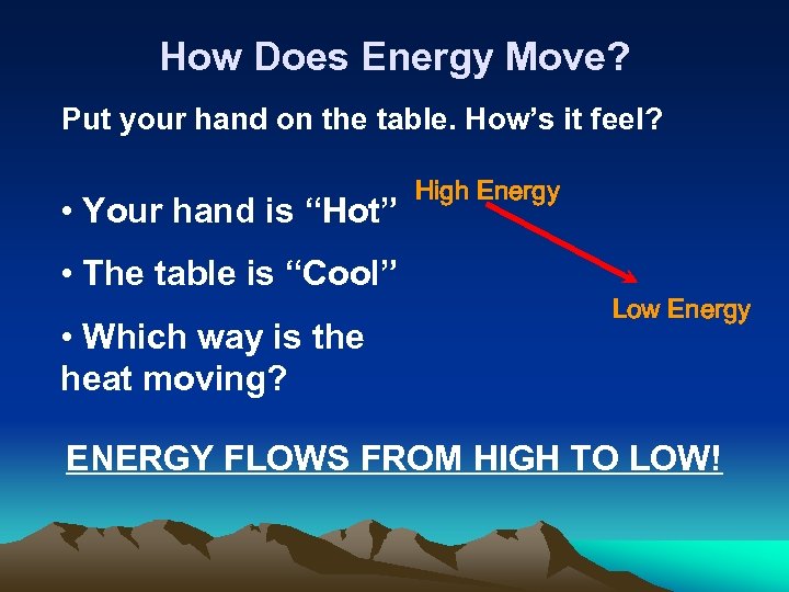 How Does Energy Move? Put your hand on the table. How’s it feel? •