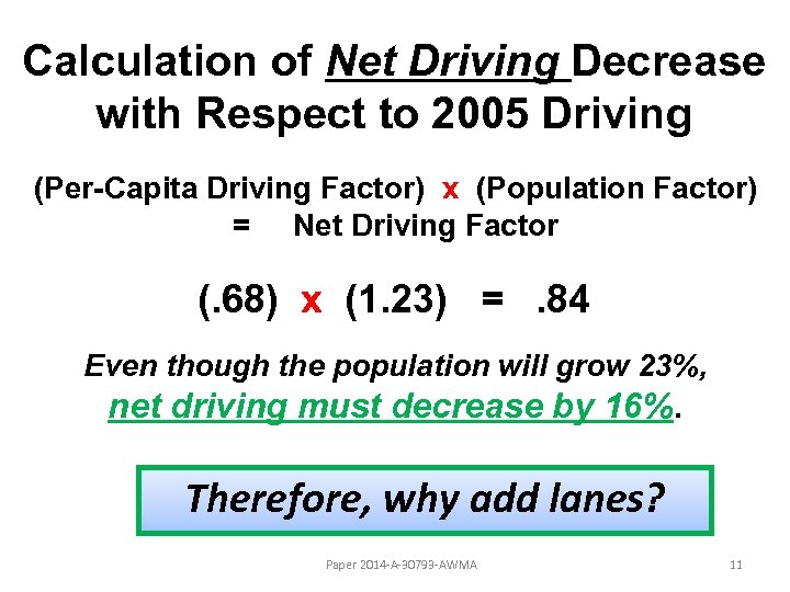 Calculation of Net Driving Decrease with Respect to 2005 Driving (Per-Capita Driving Factor) x