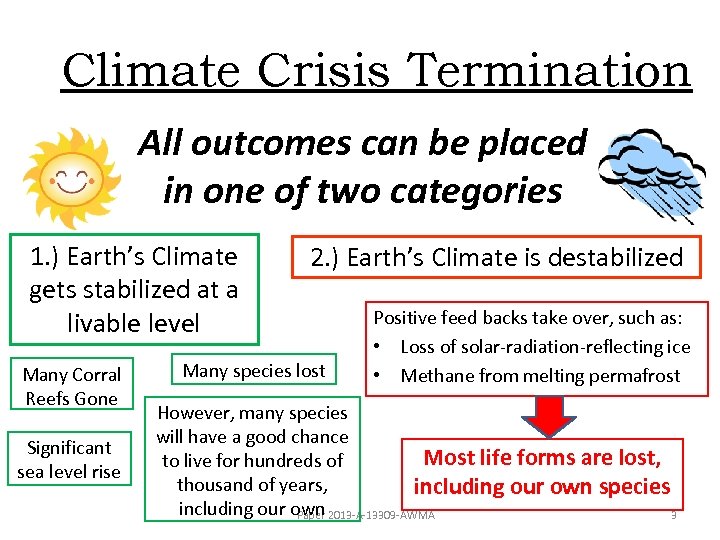 Climate Crisis Termination All outcomes can be placed in one of two categories 1.