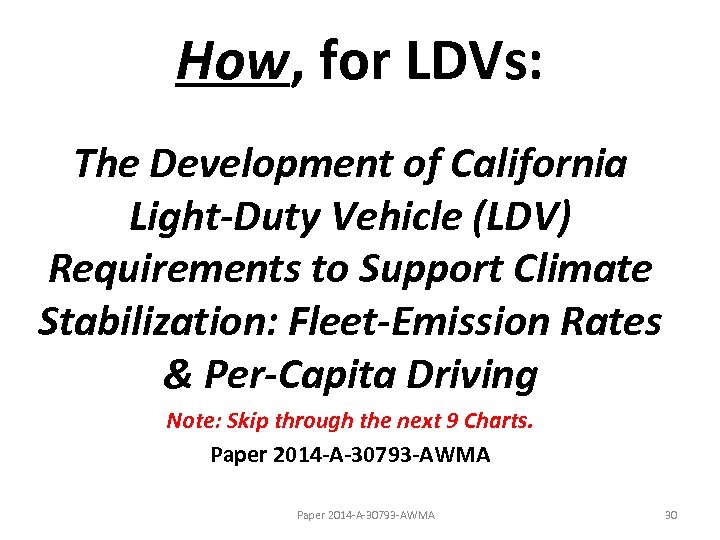 How, for LDVs: The Development of California Light-Duty Vehicle (LDV) Requirements to Support Climate