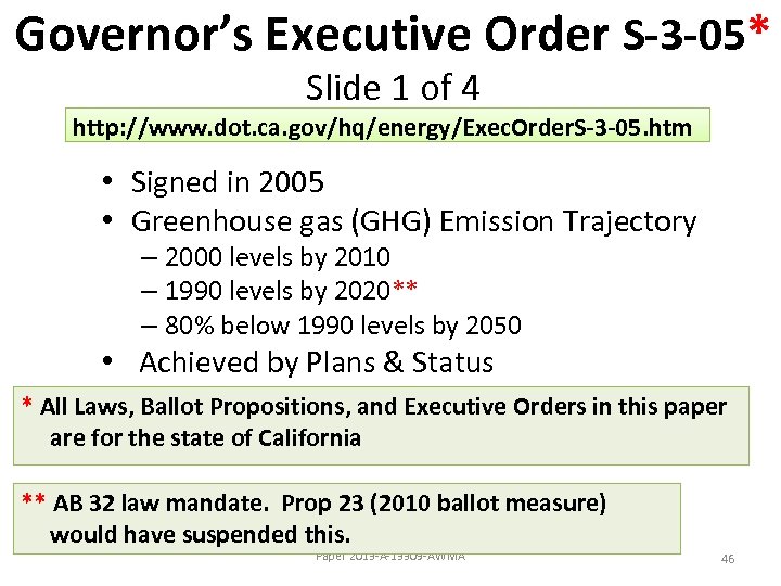 Governor’s Executive Order S-3 -05* Slide 1 of 4 http: //www. dot. ca. gov/hq/energy/Exec.