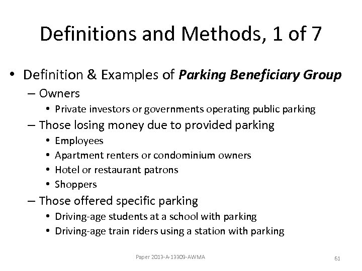 Definitions and Methods, 1 of 7 • Definition & Examples of Parking Beneficiary Group