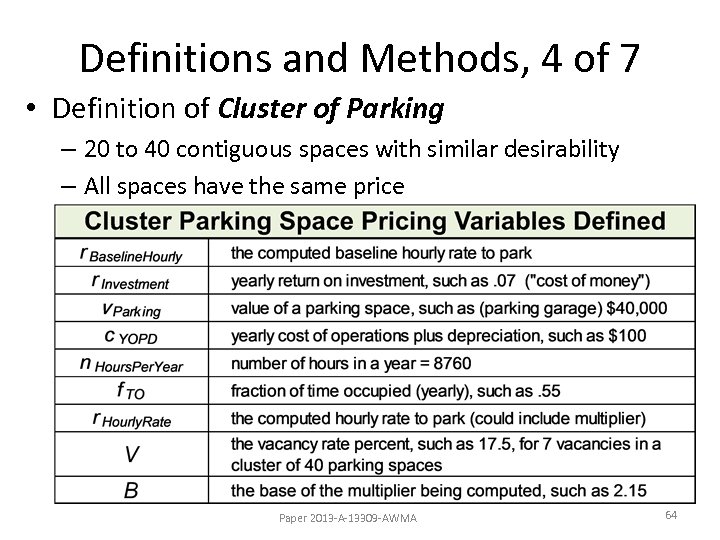 Definitions and Methods, 4 of 7 • Definition of Cluster of Parking – 20