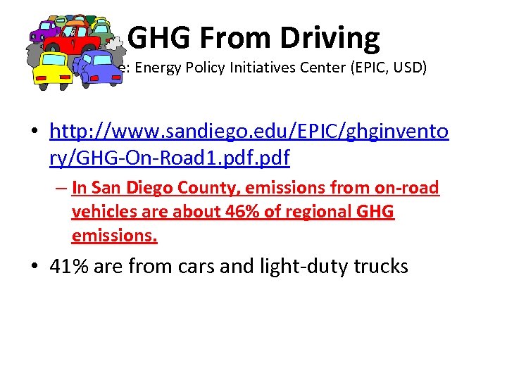 GHG From Driving Source: Energy Policy Initiatives Center (EPIC, USD) • http: //www. sandiego.
