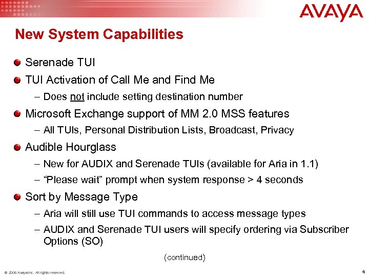 New System Capabilities Serenade TUI Activation of Call Me and Find Me – Does