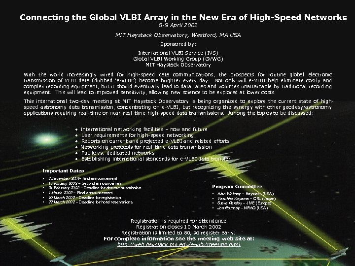 Connecting the Global VLBI Array in the New Era of High-Speed Networks 8 -9