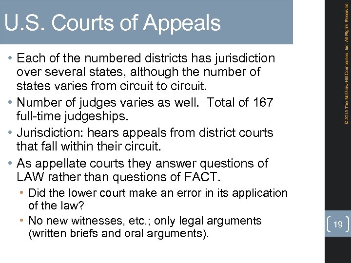 © 2013 The Mc. Graw-Hill Companies, Inc. All Rights Reserved. U. S. Courts of