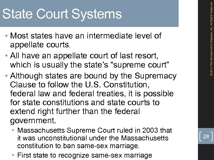 © 2013 The Mc. Graw-Hill Companies, Inc. All Rights Reserved. State Court Systems •
