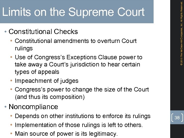 © 2013 The Mc. Graw-Hill Companies, Inc. All Rights Reserved. Limits on the Supreme