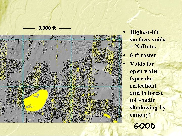 3, 000 ft • Highest-hit surface, voids = No. Data. • 6 -ft raster