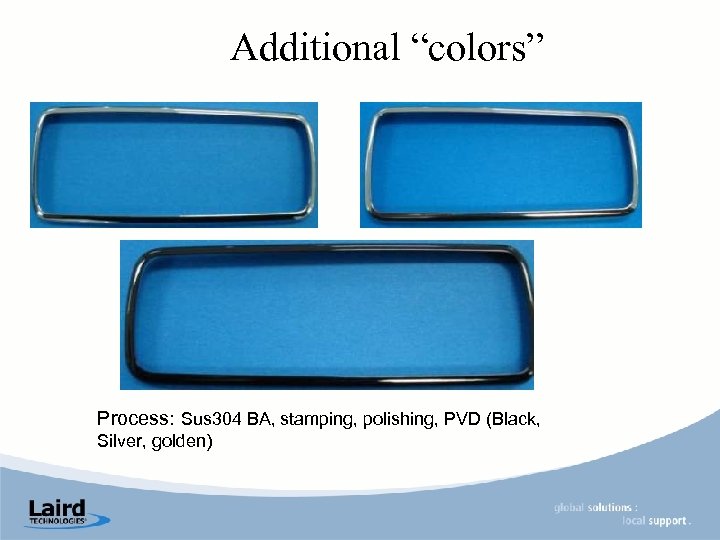 Additional “colors” Process: Sus 304 BA, stamping, polishing, PVD (Black, Silver, golden) 