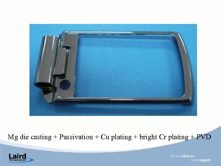 Mg die casting + Passivation + Cu plating + bright Cr plating + PVD