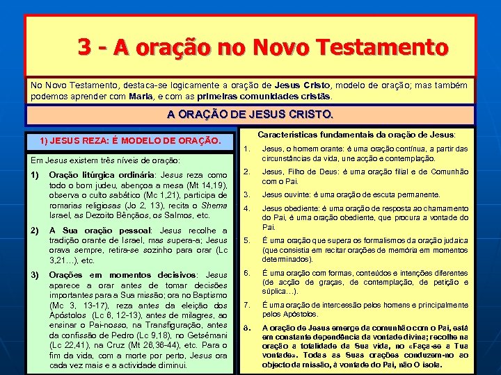 3 - A oração no Novo Testamento No Novo Testamento, destaca-se logicamente a oração