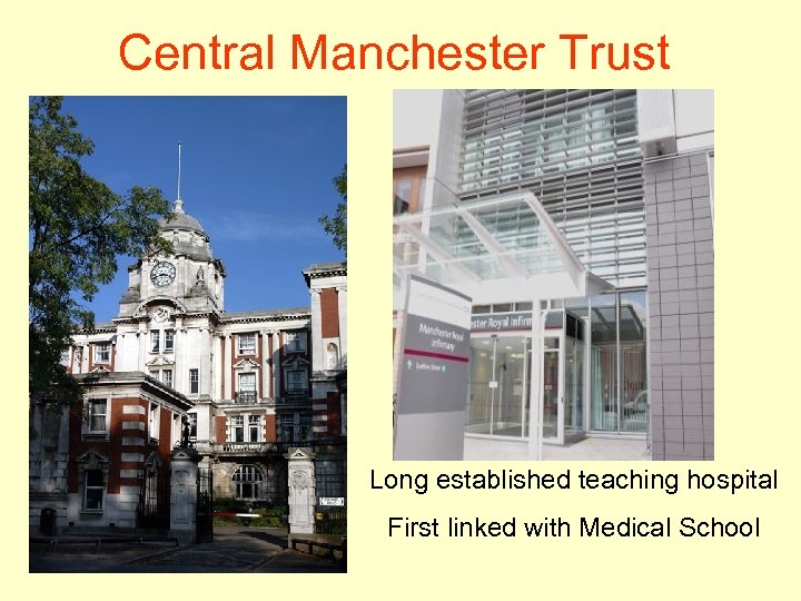 Central Manchester Trust Long established teaching hospital First linked with Medical School 
