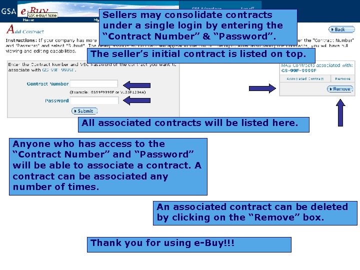 Sellers may consolidate contracts under a single login by entering the “Contract Number” &