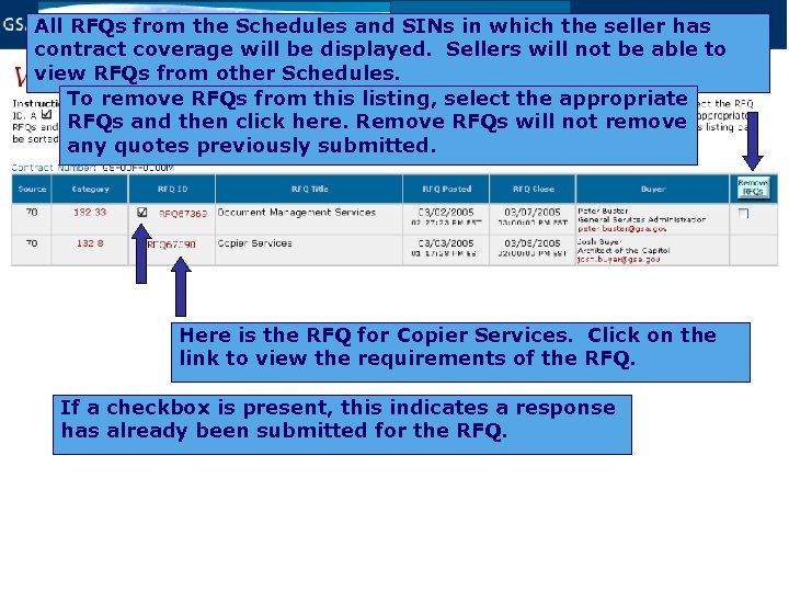 All RFQs from the Schedules and SINs in which the seller has contract coverage