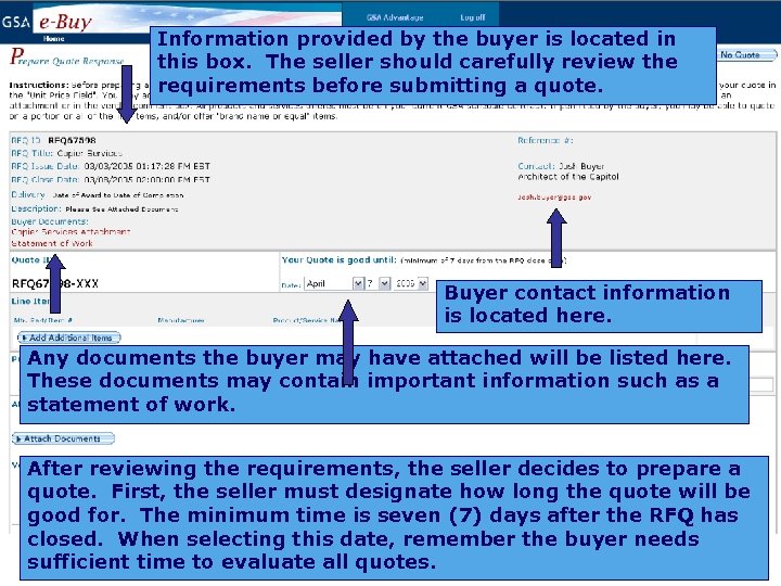 Information provided by the buyer is located in this box. The seller should carefully