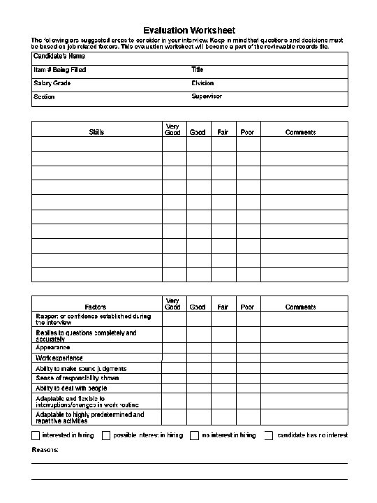  To Evaluation Worksheet Notes To Next Section To Table of Contents 