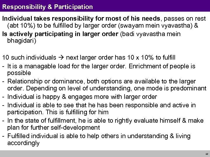 Responsibility & Participation Individual takes responsibility for most of his needs, passes on rest