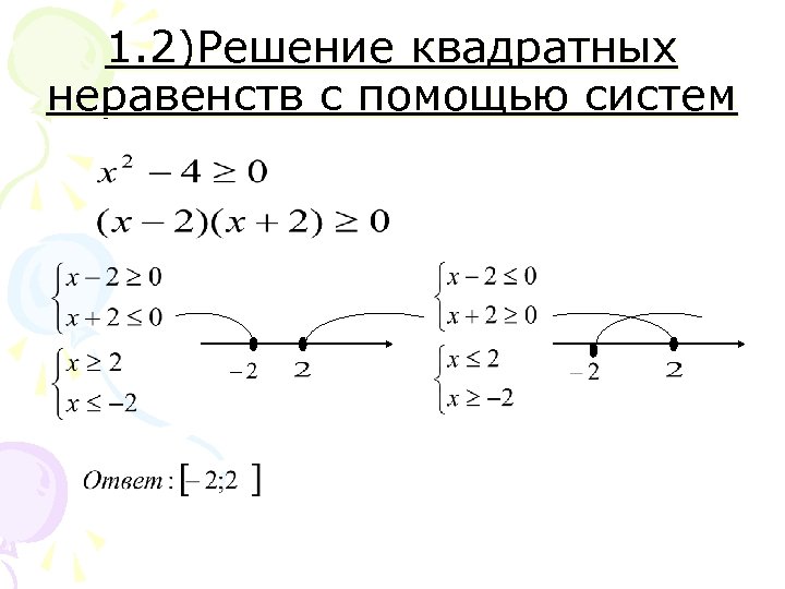 1. 2)Решение квадратных неравенств с помощью систем 