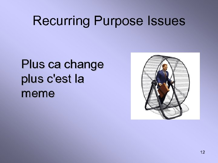 Recurring Purpose Issues Plus ca change plus c'est la meme 12 