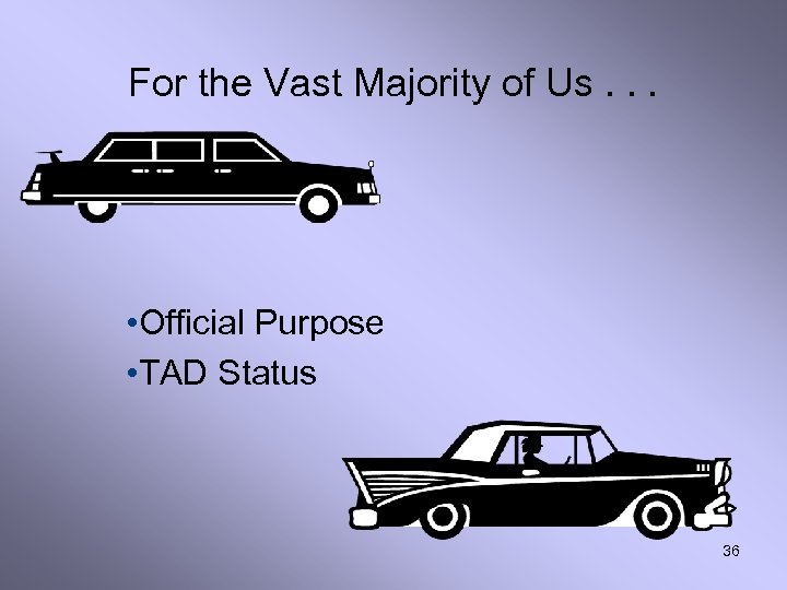 For the Vast Majority of Us. . . • Official Purpose • TAD Status